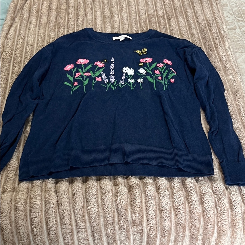 LOFT Navy Floral Embroidered Sweatshirt